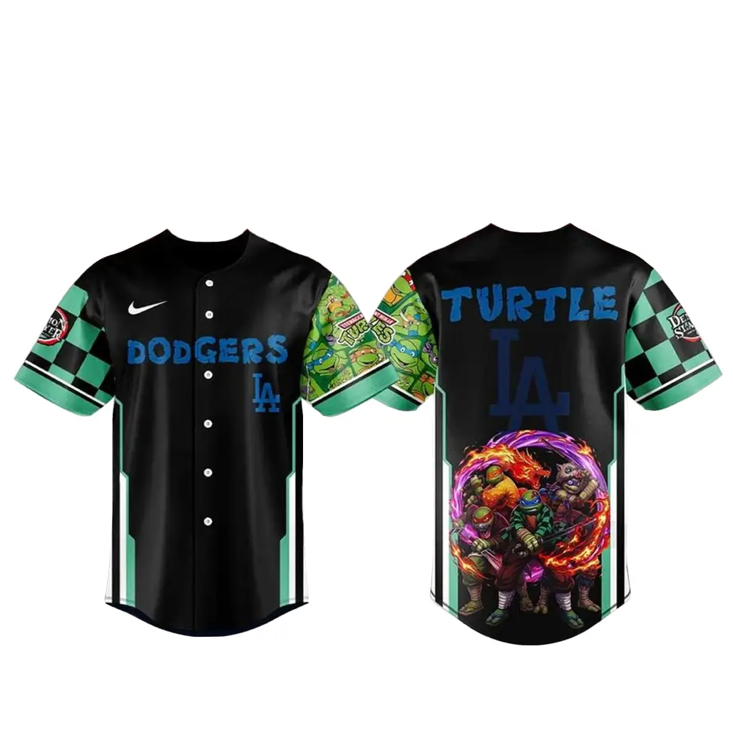 Los Angeles Dodgers x Ninja Turtles & Demon Slayer Baseball Jersey - Tazila