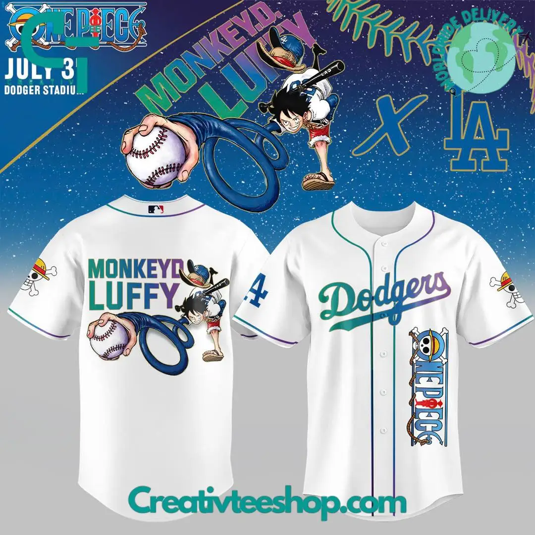 Los Angeles Dodgers X One Piece Night Monkey D. Luffy Special Baseball Jersey