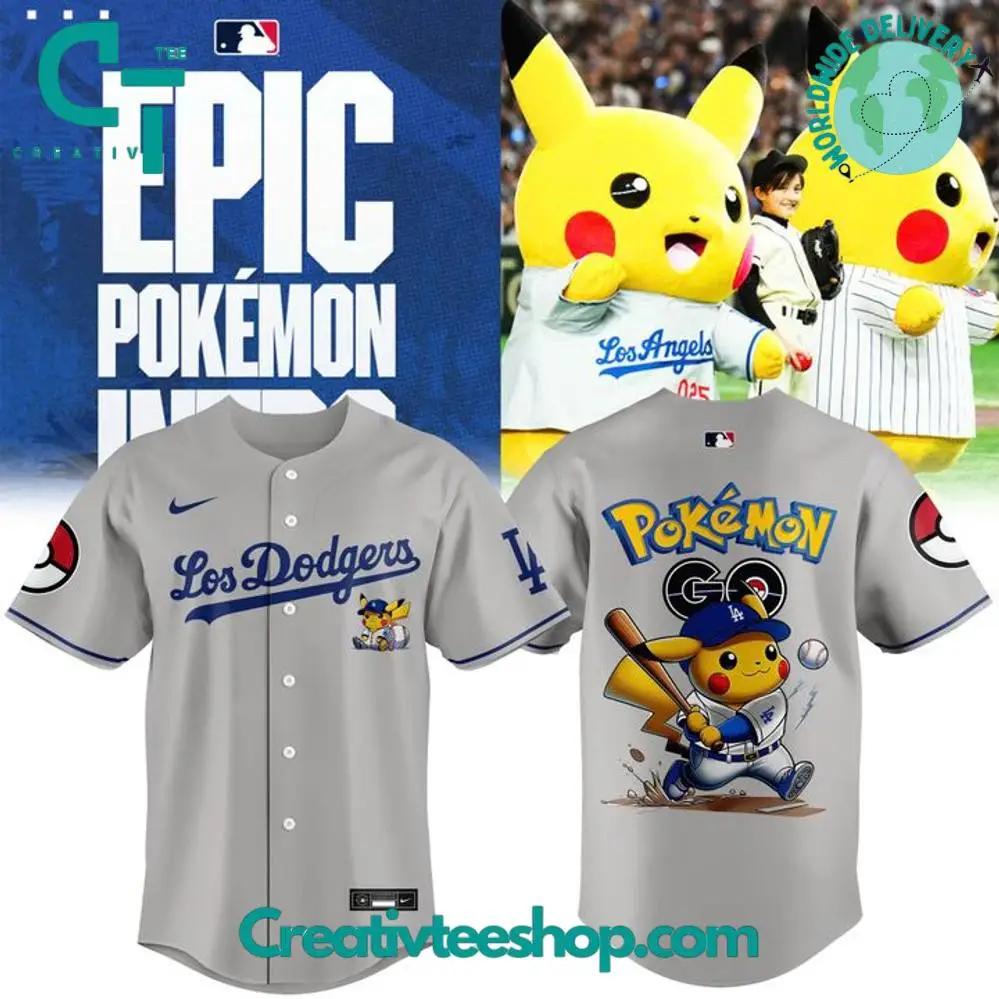 Los Angeles Dodgers X Pokemon Go Pikachu Special Grey Jersey