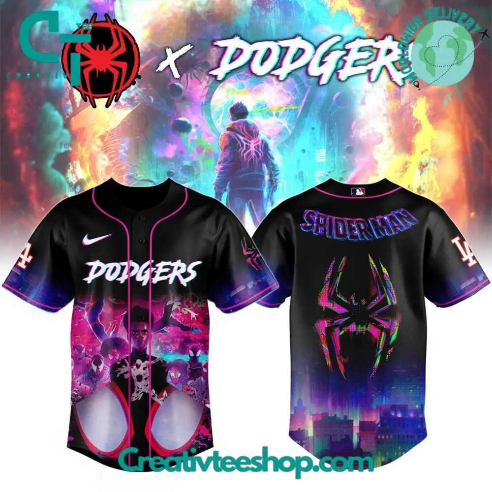 Los Angeles Dodgers X Spider Man: Across The Spider Verse Special Baseball Jersey Los Angeles Dodgers X Spider Man: Across The Spider Verse Special Baseball Jersey - Image 1