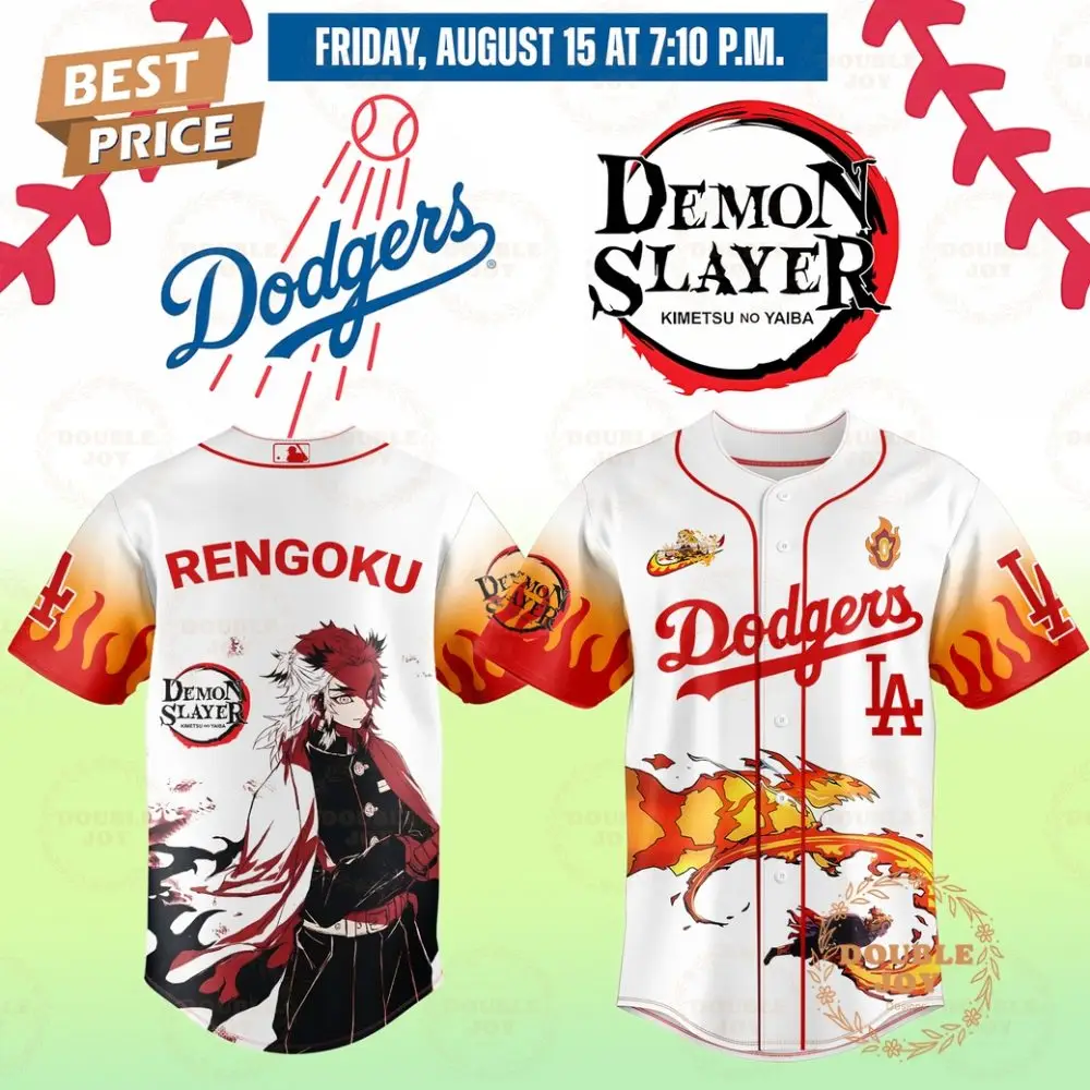 Los Angeles Dodgers X The Movie Demon Slayer Rengoku Baseball Jersey