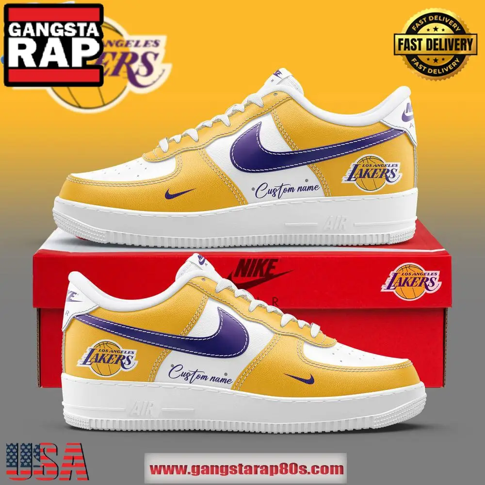 Los Angeles Lakers Custom Name Air Force 1 Sneakers Running Sneakers Shoes Los Angeles Lakers Custom Name Air Force 1 Sneakers Running Sneakers Shoes - Image 1