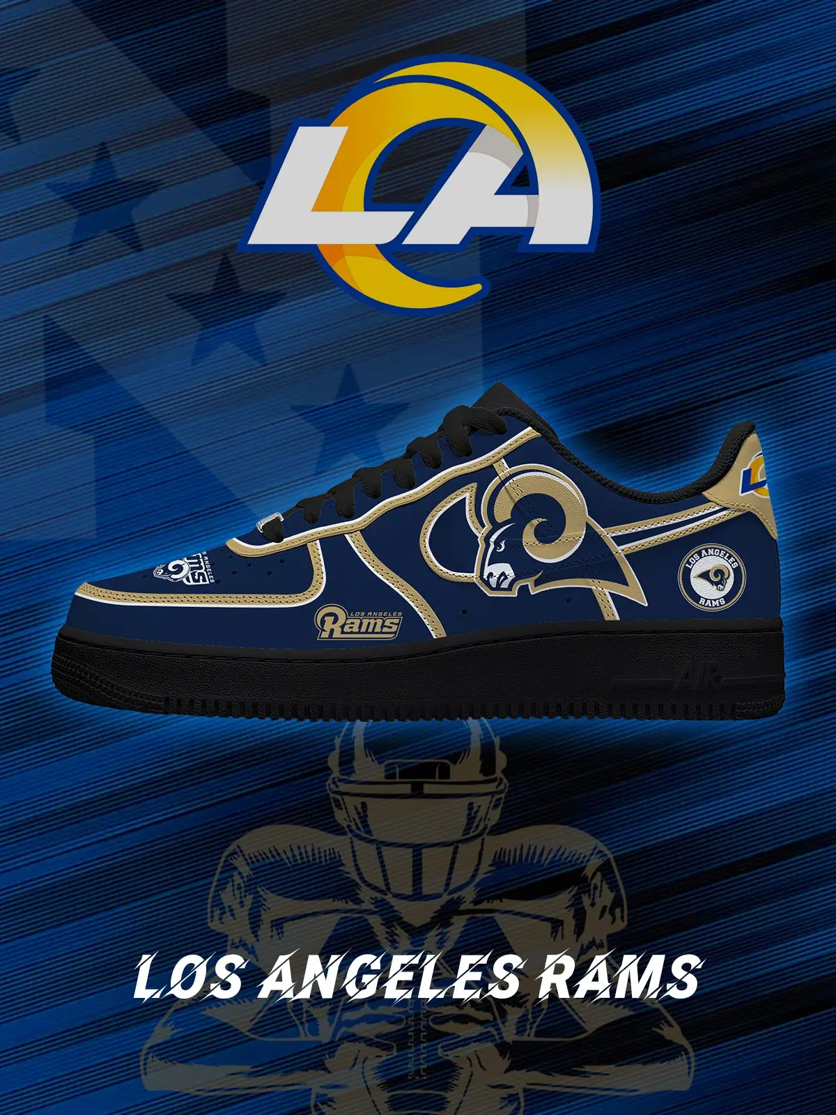 Los Angeles Rams Football V.2 Custom Air Force 1 Sneakers - NFL Fan Edition | DG13