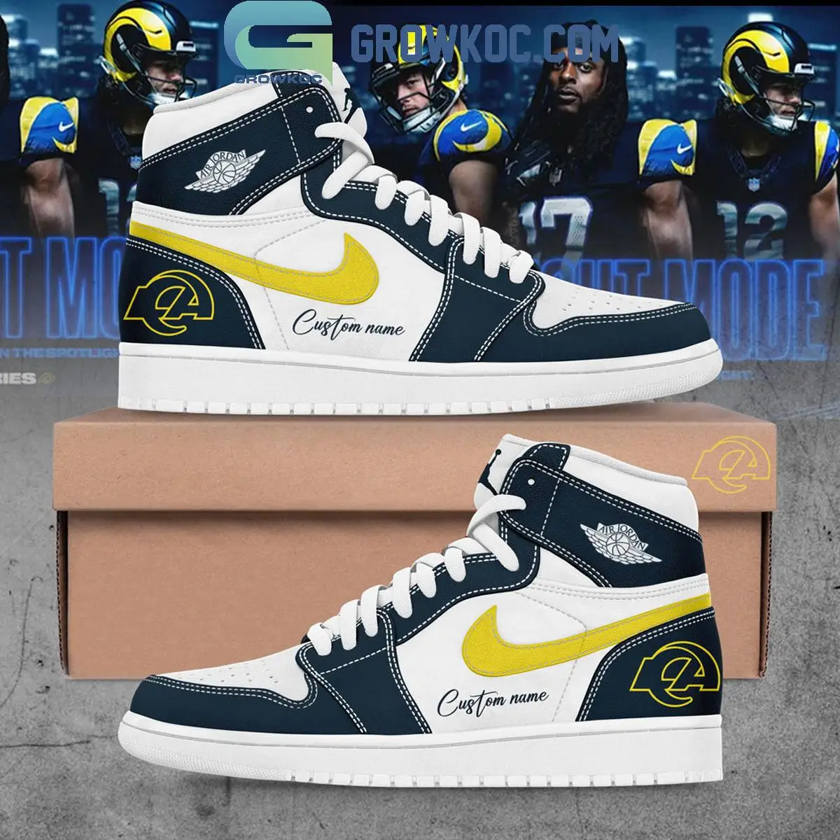 Los Angeles Rams New Rivalries Mid Night Uniform 2025 Air Jordan 1 Shoes Los Angeles Rams New Rivalries Mid Night Uniform 2025 Air Jordan 1 Shoes - Image 1