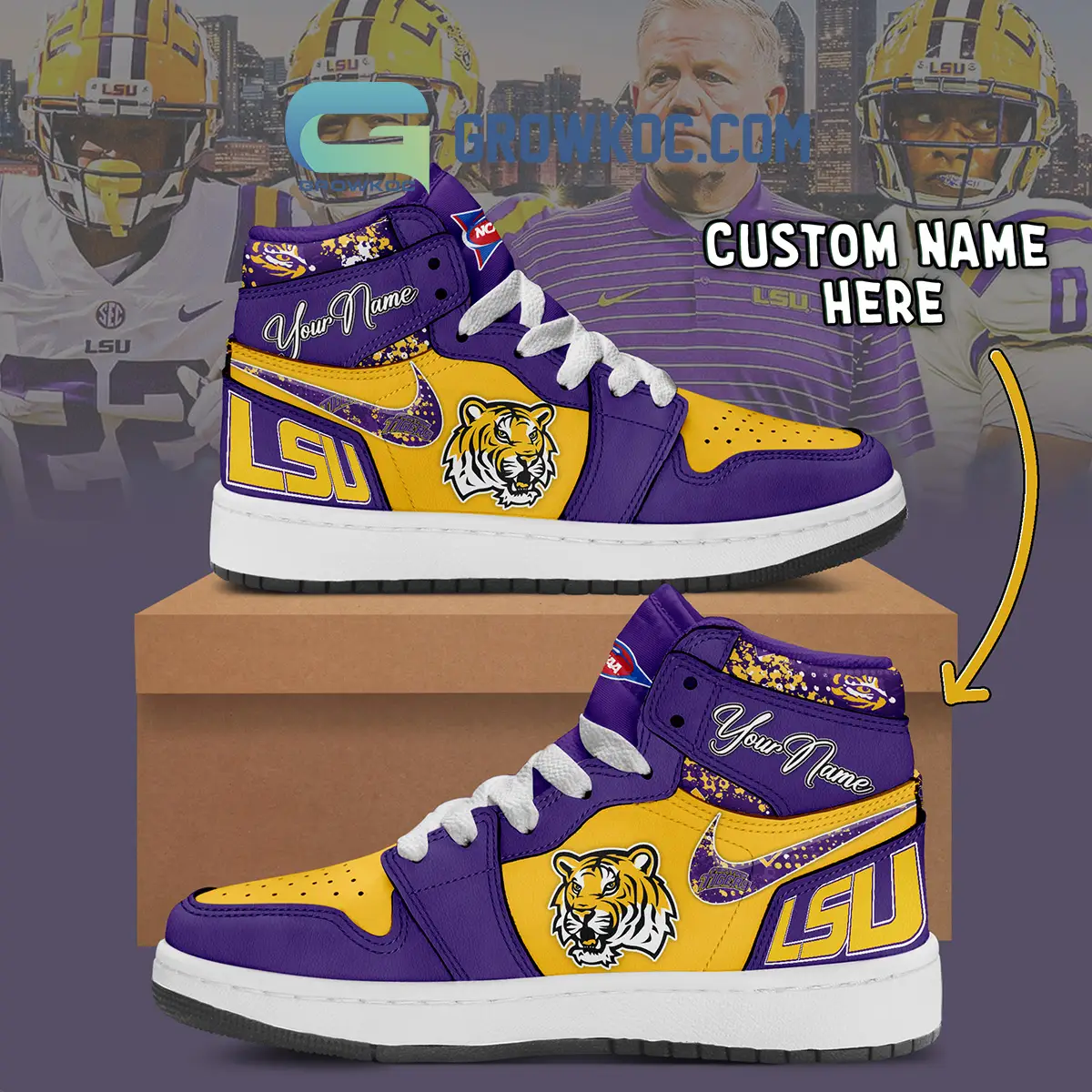 LSU Tigers NCAA Personalized Air Jordan 1 Shoes LSU Tigers NCAA Personalized Air Jordan 1 Shoes - Image 1