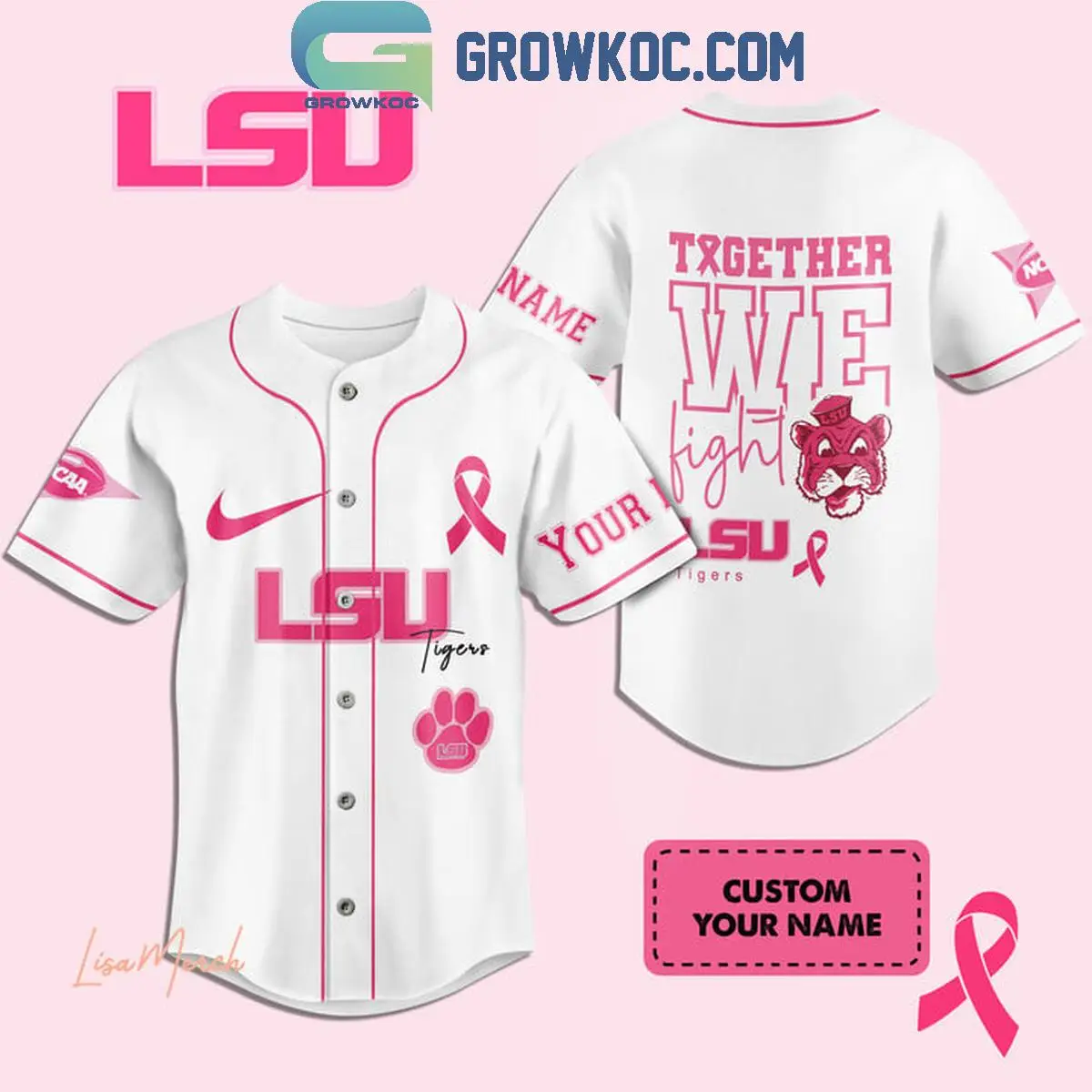 LSU Tigers Together We Fight Breast Cancer Personalized Baseball Jersey