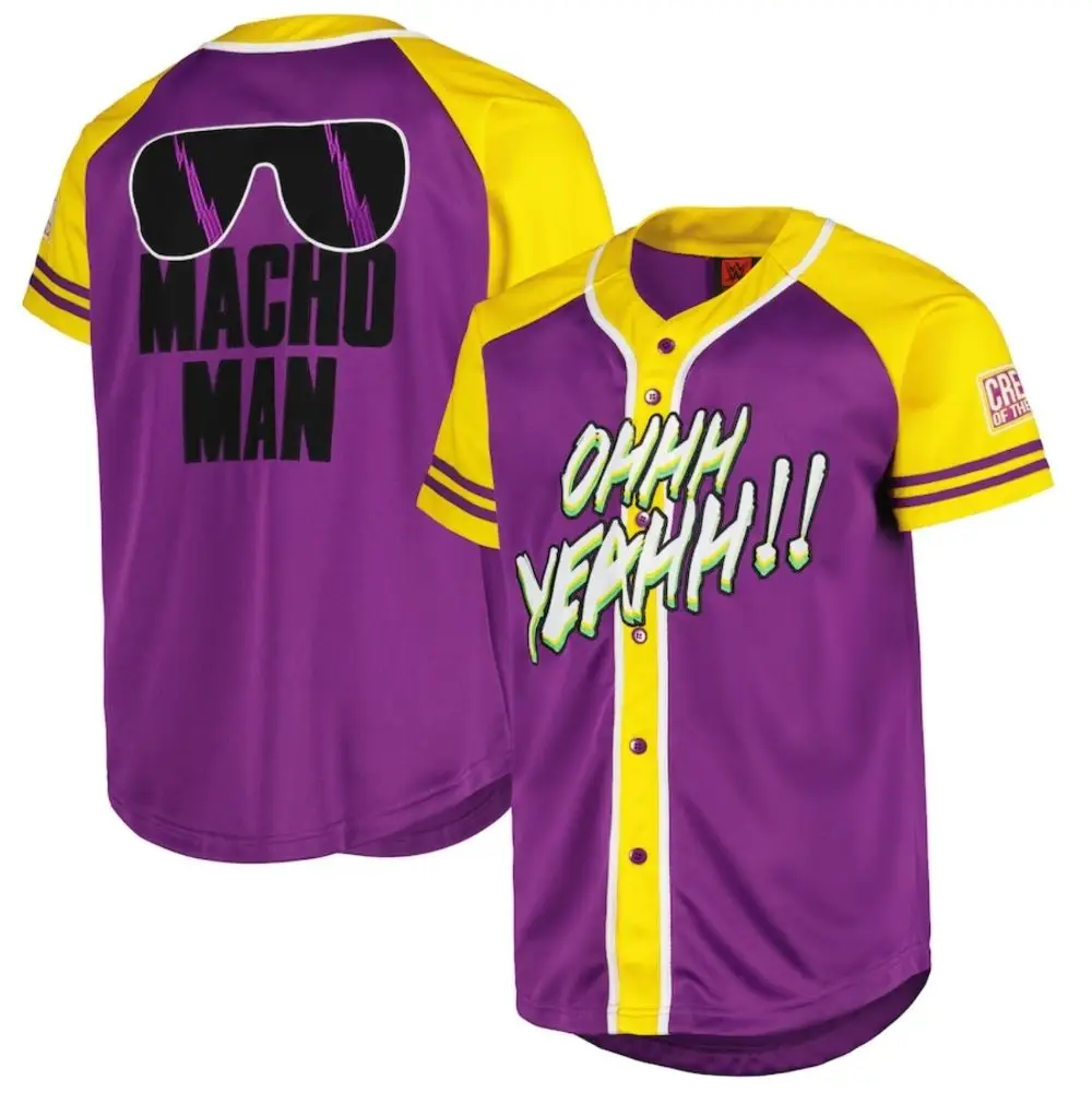 Macho Man Wrestling Jersey – Vibrant Purple & Yellow 'Ohhh Yeah!' Design – Stand Out In Style!