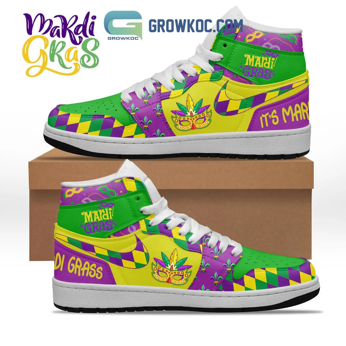 Mardi Gras It's Time Fan Air Jordan 1 Shoes Sneaker