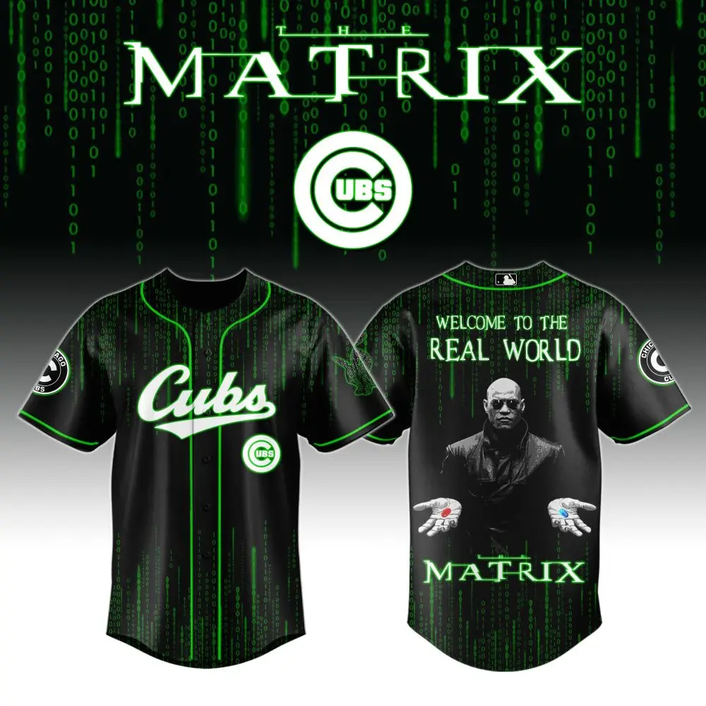 Matrix-Inspired Cubs Jersey – Welcome To The Real World, Stylish Black & Green Design