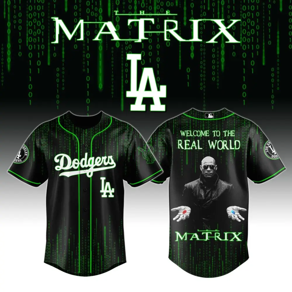 Matrix-Inspired La Dodgers Baseball Jersey - Unique Cyber Design, Limited Edition
