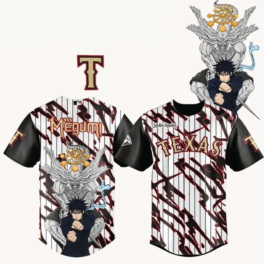 Megumi Texas Rangers Jujutsu Kaisen 2026 Jersey Rangers Merch Baseball Enthusiast Gifts