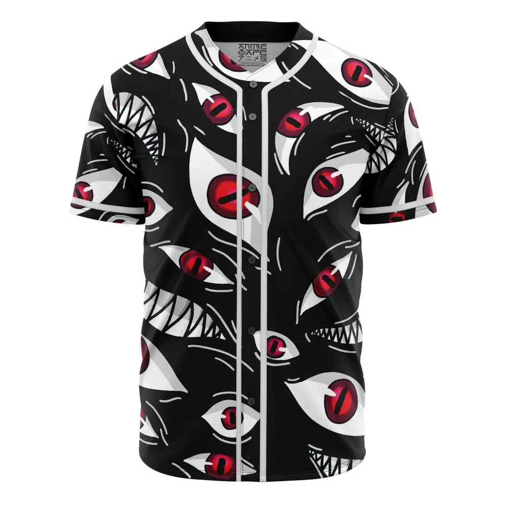 Men'S Black Anime Eye Print Baseball Jersey – Bold Graphic Streetwear Top