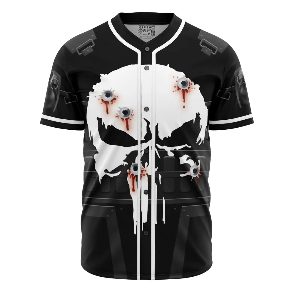 Men'S Graphic Skull Baseball Jersey – Bold Black & White Design, Perfect For Casual Wear