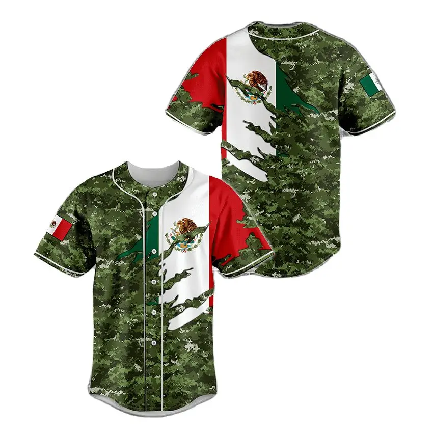 Mexican Flag Camo Baseball Jersey – Patriotic & Stylish Sportswear