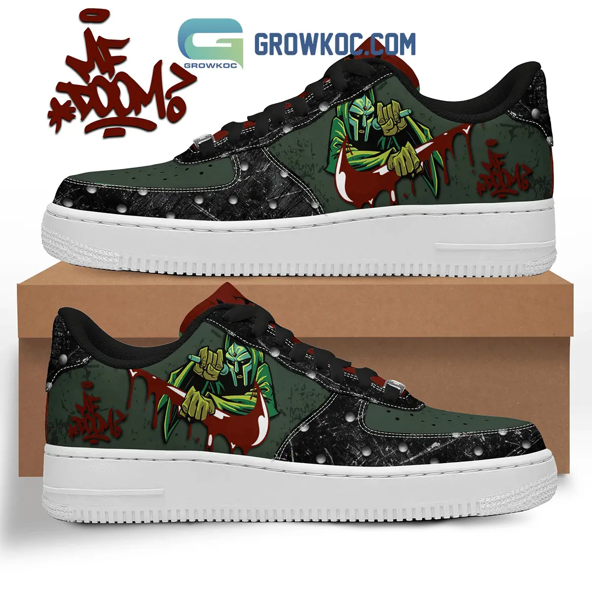 MF Doom The Villian Cartoon Fan Air Force 1 Shoes Black Lace MF Doom The Villian Cartoon Fan Air Force 1 Shoes Black Lace - Image 1