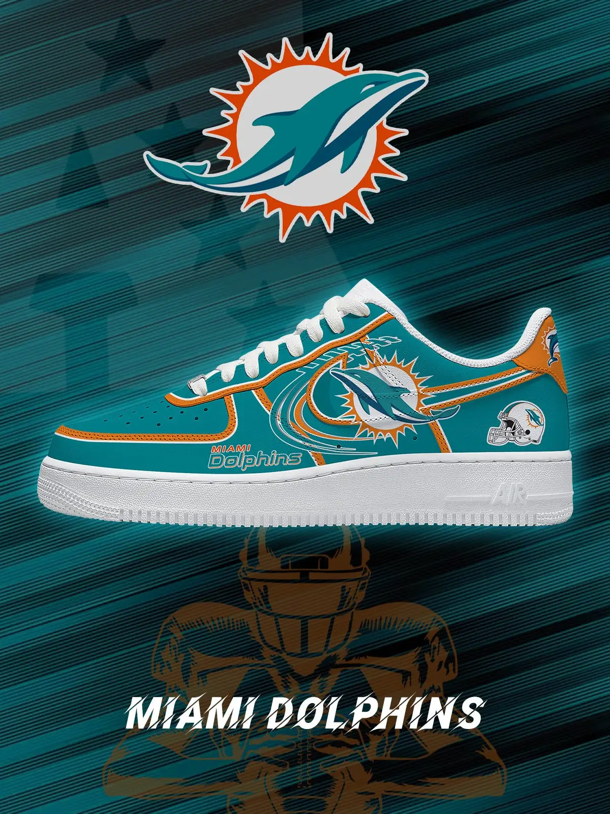 Miami Football V.2 Custom Air Force 1 Sneakers - NFL Fan Edition | EU26