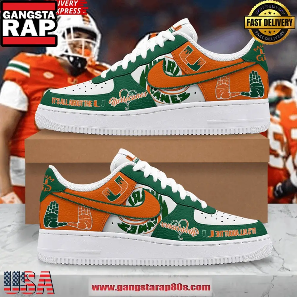 Miami Hurricanes Limited Edition Air Force 1 Running Sneakers Shoes