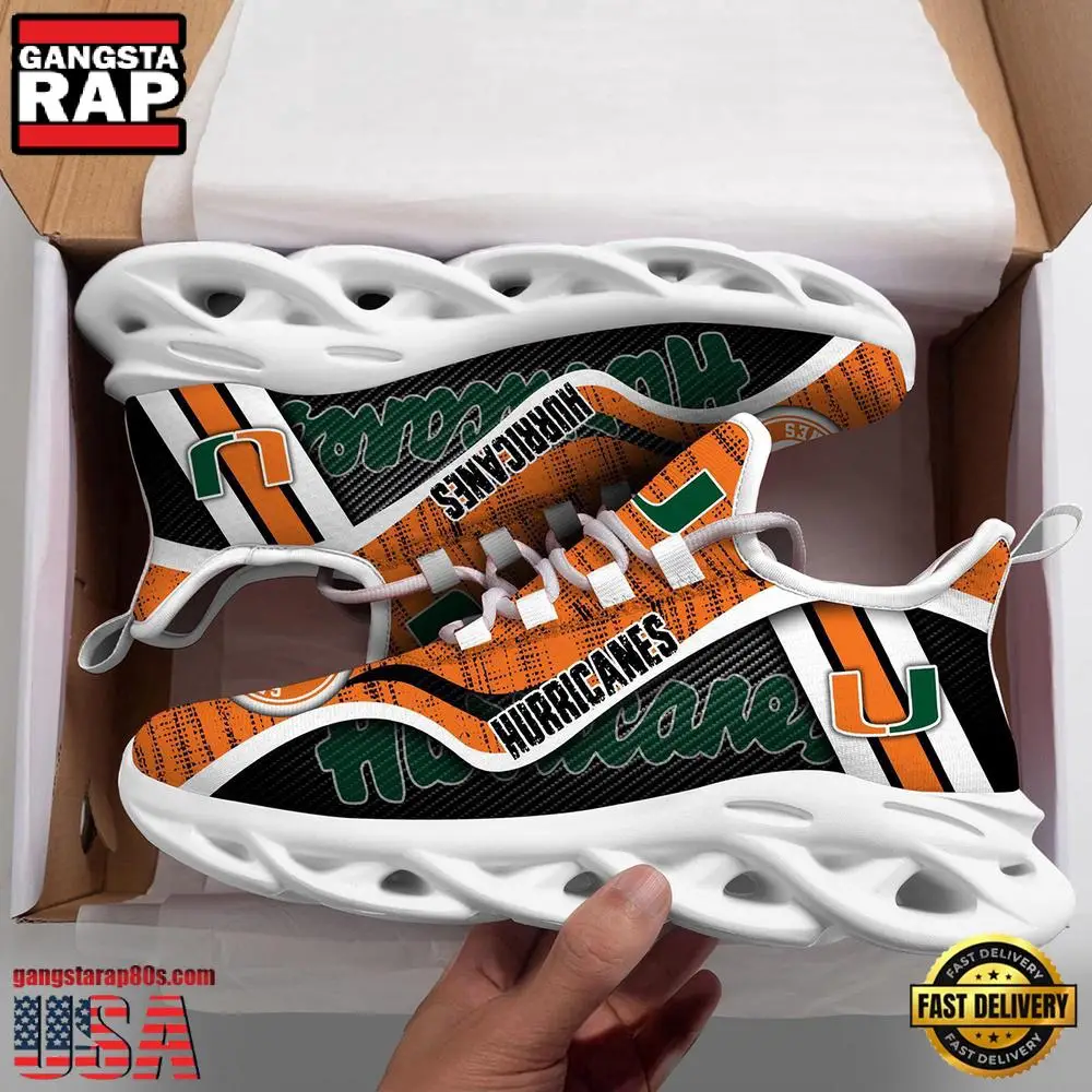 Miami Hurricanes NCAA Clunky New Design Max Soul Shoes, Running Sneakers Miami Hurricanes NCAA Clunky New Design Max Soul Shoes, Running Sneakers - Image 1