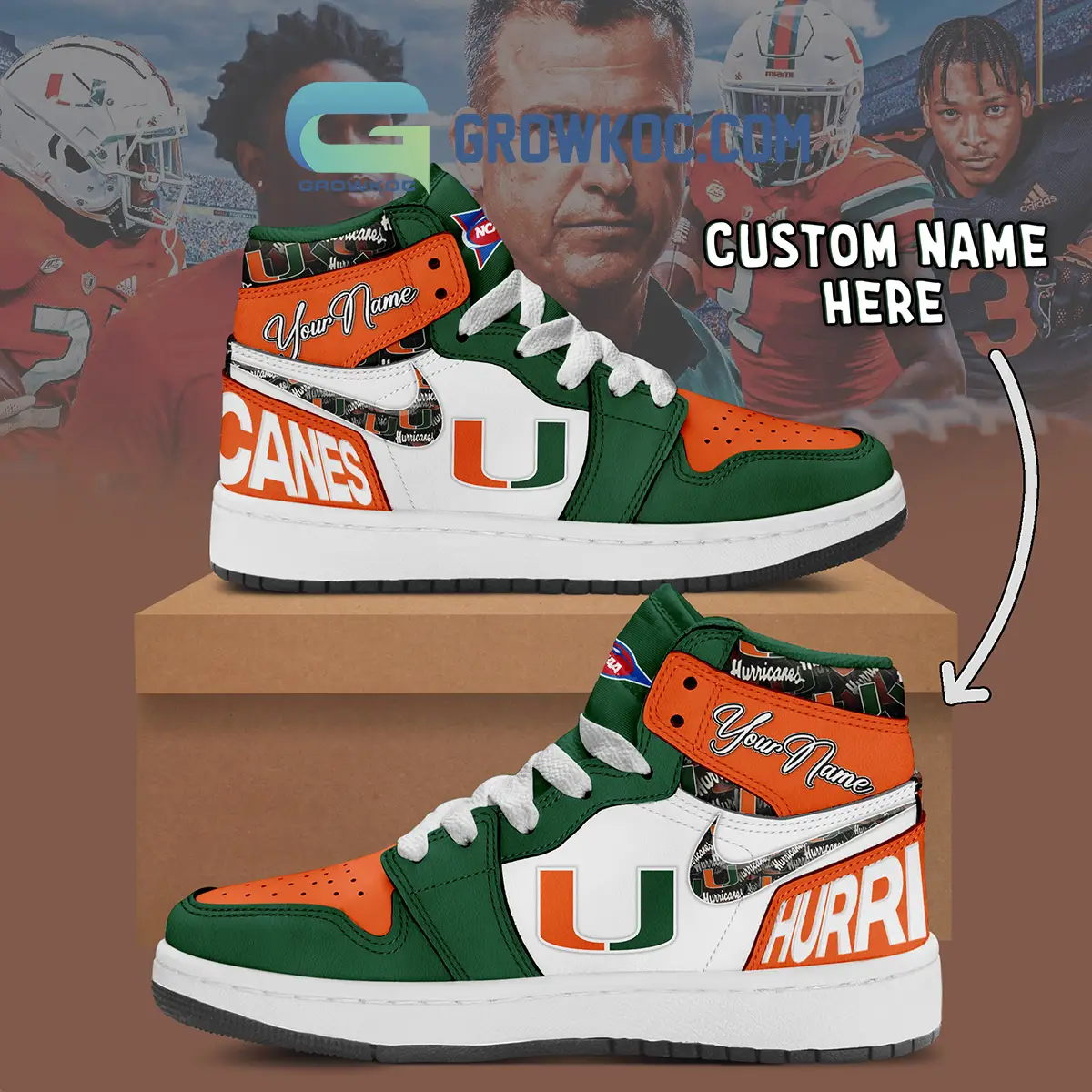 Miami Hurricanes NCAA Personalized Air Jordan 1 Shoes