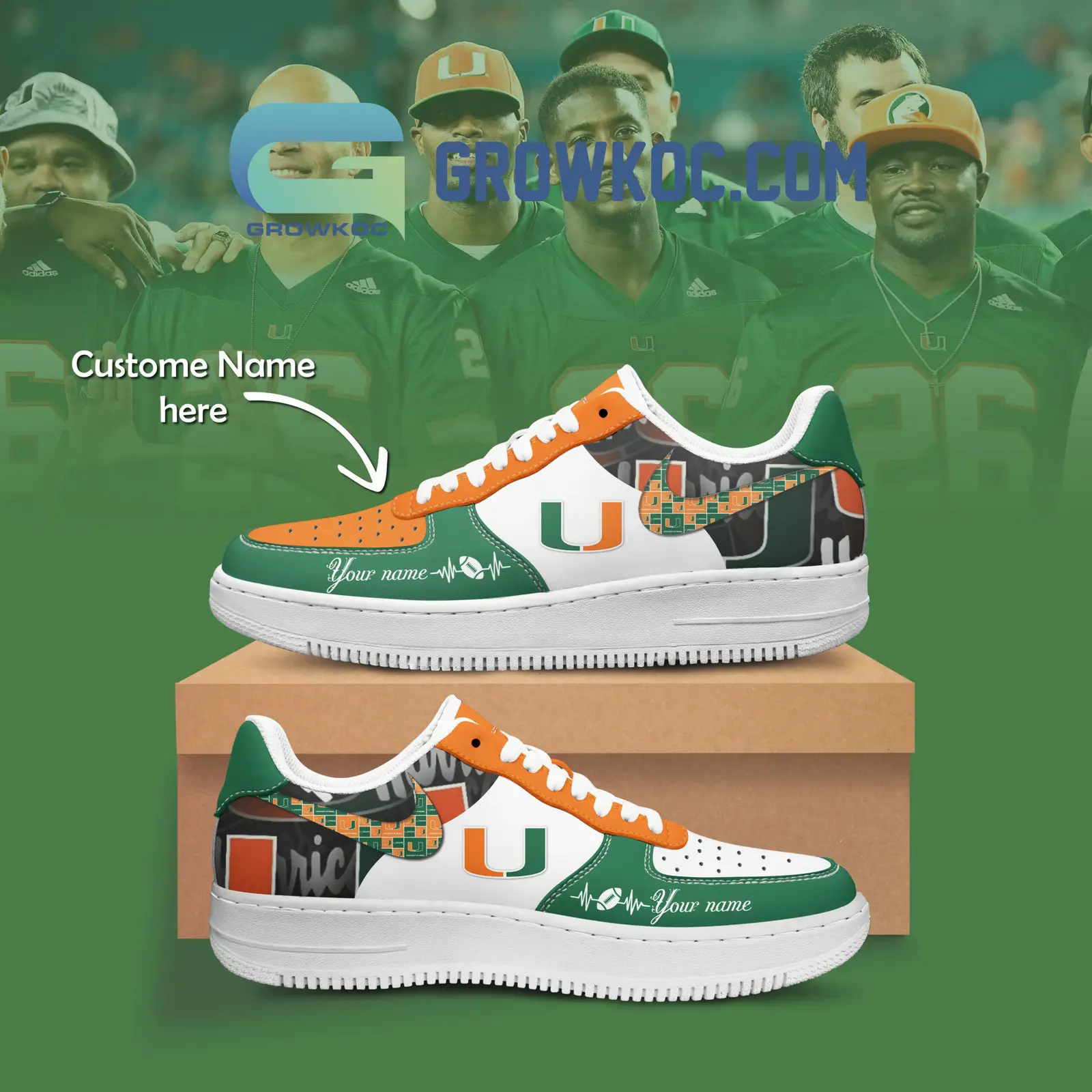 Miami Hurricanes Personalized Air Force 1 Shoes