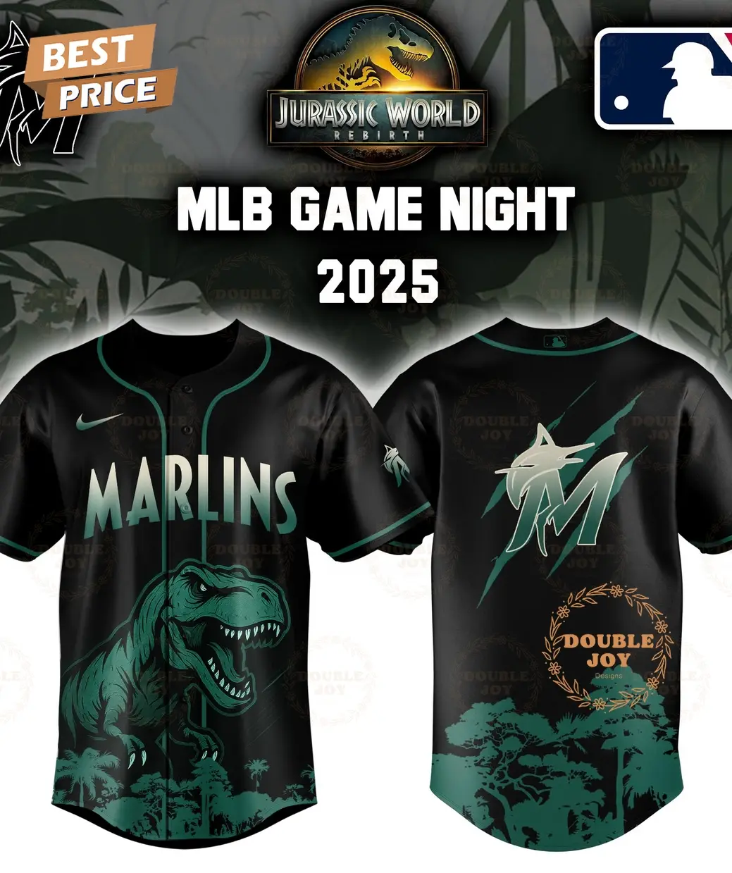 Miami Marlins Jurassic World Rebirth Game Night 2025 Special Edition Baseball Jersey
