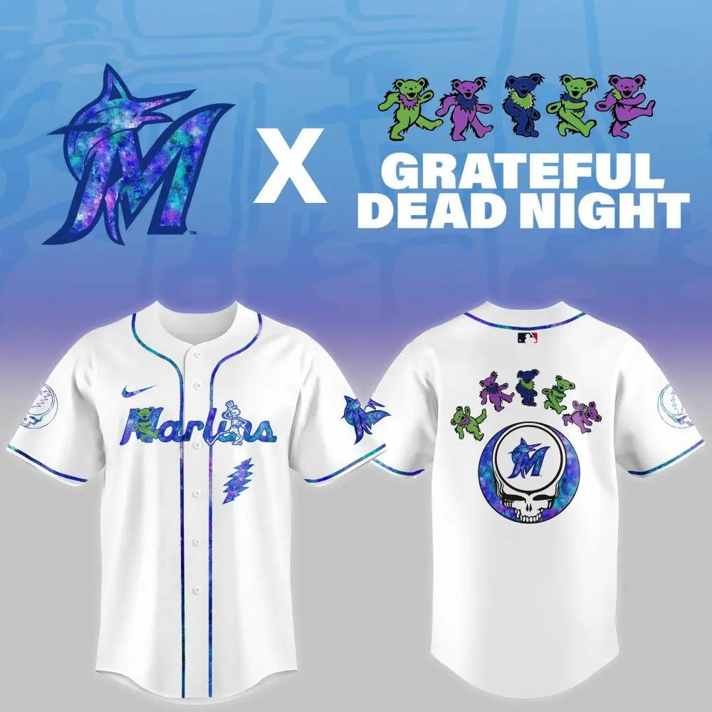 Miami Marlins Mlb X Grateful Dead Theme Night Game Custom Baseball Jersey