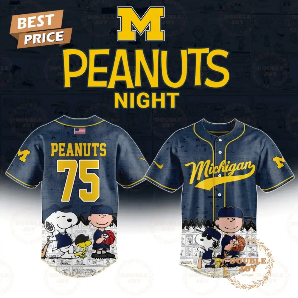 Michigan Wolverines Ncaa Peanuts Night 75Th Anniversary Baseball Jersey