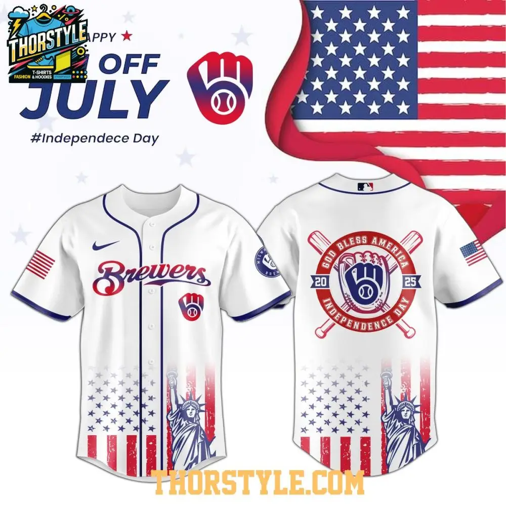 Milwaukee Brewers 2025 Independence Day 4Th Of July Baseball Jersey Milwaukee Brewers 2025 Independence Day 4Th Of July Baseball Jersey - Image 1