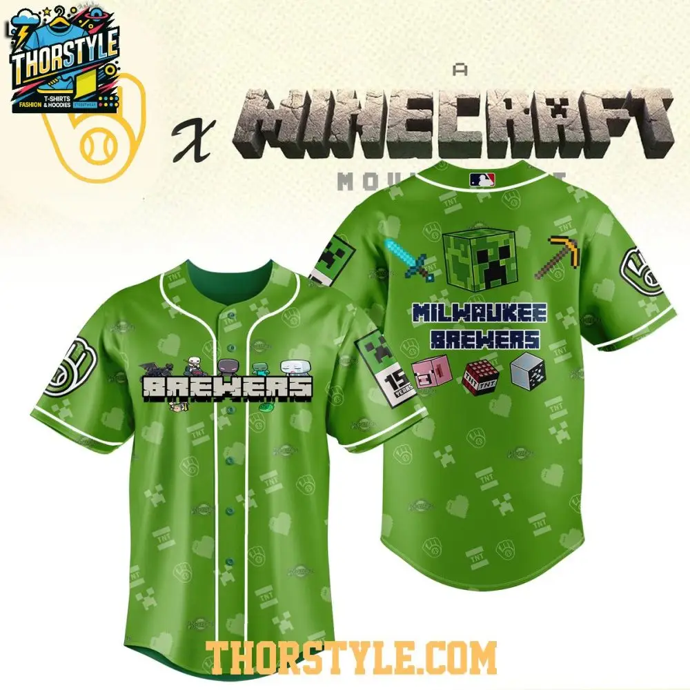 Milwaukee Brewers Enjoying 2025 Minecraft Green Time Baseball Jersey