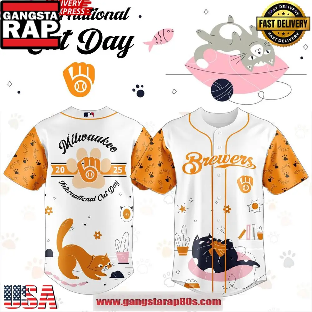 Milwaukee Brewers International Cat Day 2025 Baseball Jersey Shirt Milwaukee Brewers International Cat Day 2025 Baseball Jersey Shirt - Image 1