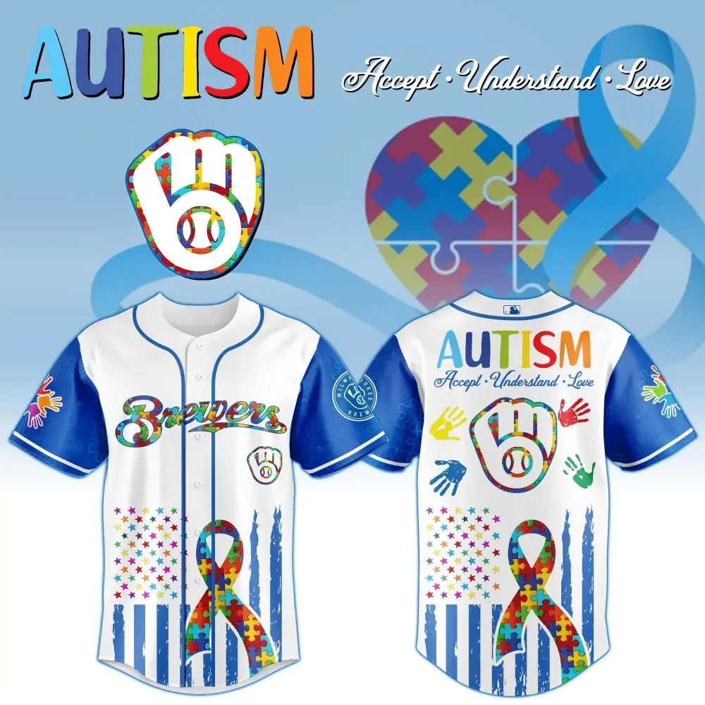 Milwaukee Brewers Mlb X Autism Awareness Month Custom Baseball Jersey