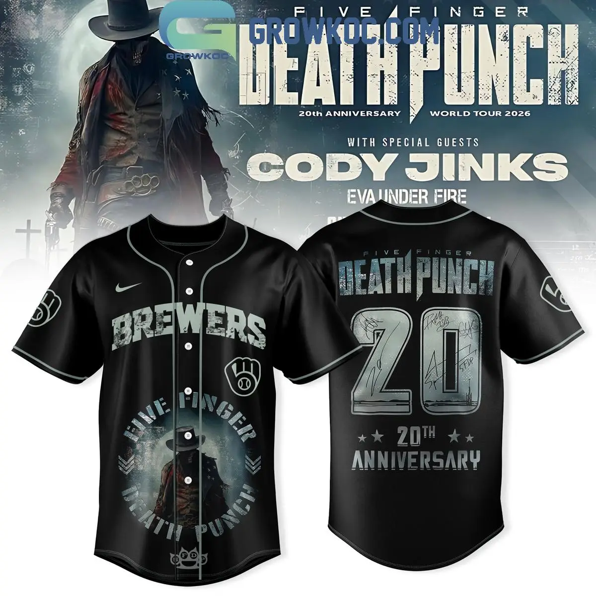 Milwaukee Brewers x Five Finger Death Punch 20th Anniversary World Tour Jersey Milwaukee Brewers x Five Finger Death Punch 20th Anniversary World Tour Jersey - Image 1