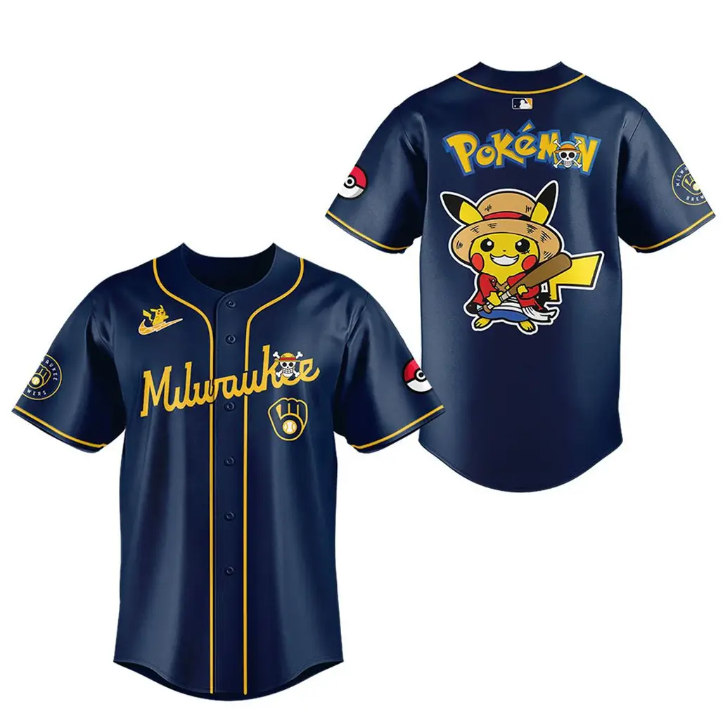 Milwaukee Brewers x One Piece x Pokemon 2026 Night Baseball Jersey - Tazila