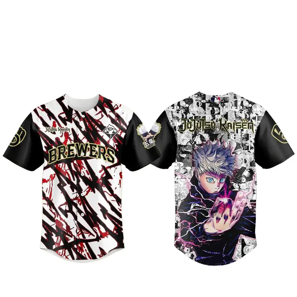 Milwaukee Brewers x Satoru Gojo Baseball Jersey - Tazila Milwaukee Brewers x Satoru Gojo Baseball Jersey - Tazila - Image 1