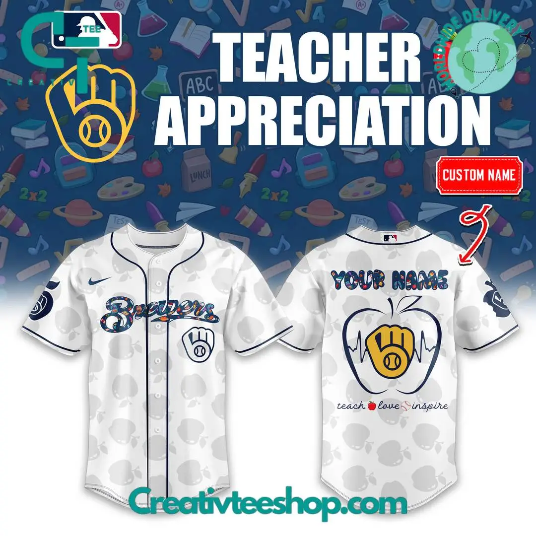 Milwaukee Brewers X Teacher Appreciation Personalized Baseball Jersey