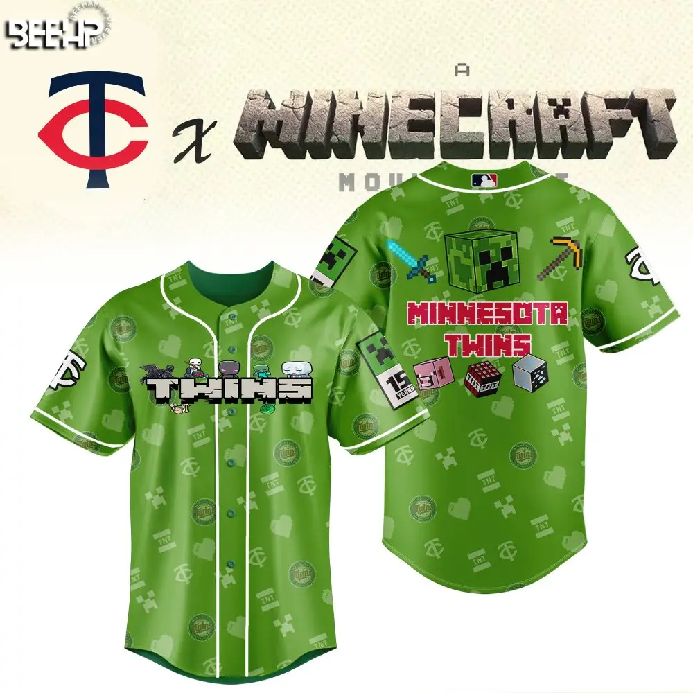 Minecraft X Twins Green Baseball Jersey - Limited Edition Gamer Gear