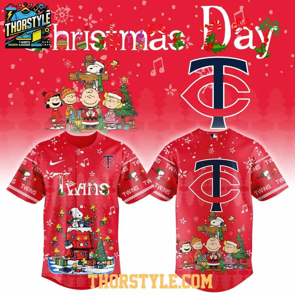 Minnesota Twins Snoopy Peanuts Friends Christmas Carol 2025 Baseball Jersey Minnesota Twins Snoopy Peanuts Friends Christmas Carol 2025 Baseball Jersey - Image 1