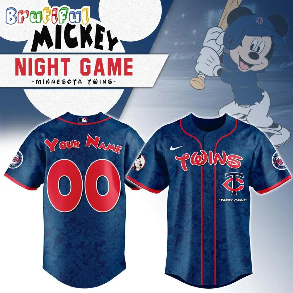 Minnesota Twins X Mickey Night Game Personalized Baseball Jersey