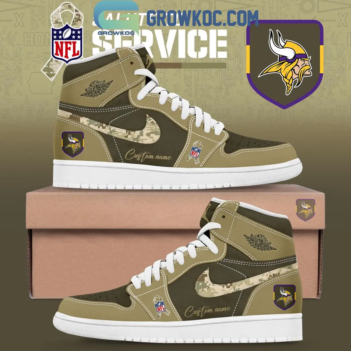Minnesota Vikings Salute To Service Air Jordan 1 Shoes Minnesota Vikings Salute To Service Air Jordan 1 Shoes - Image 1