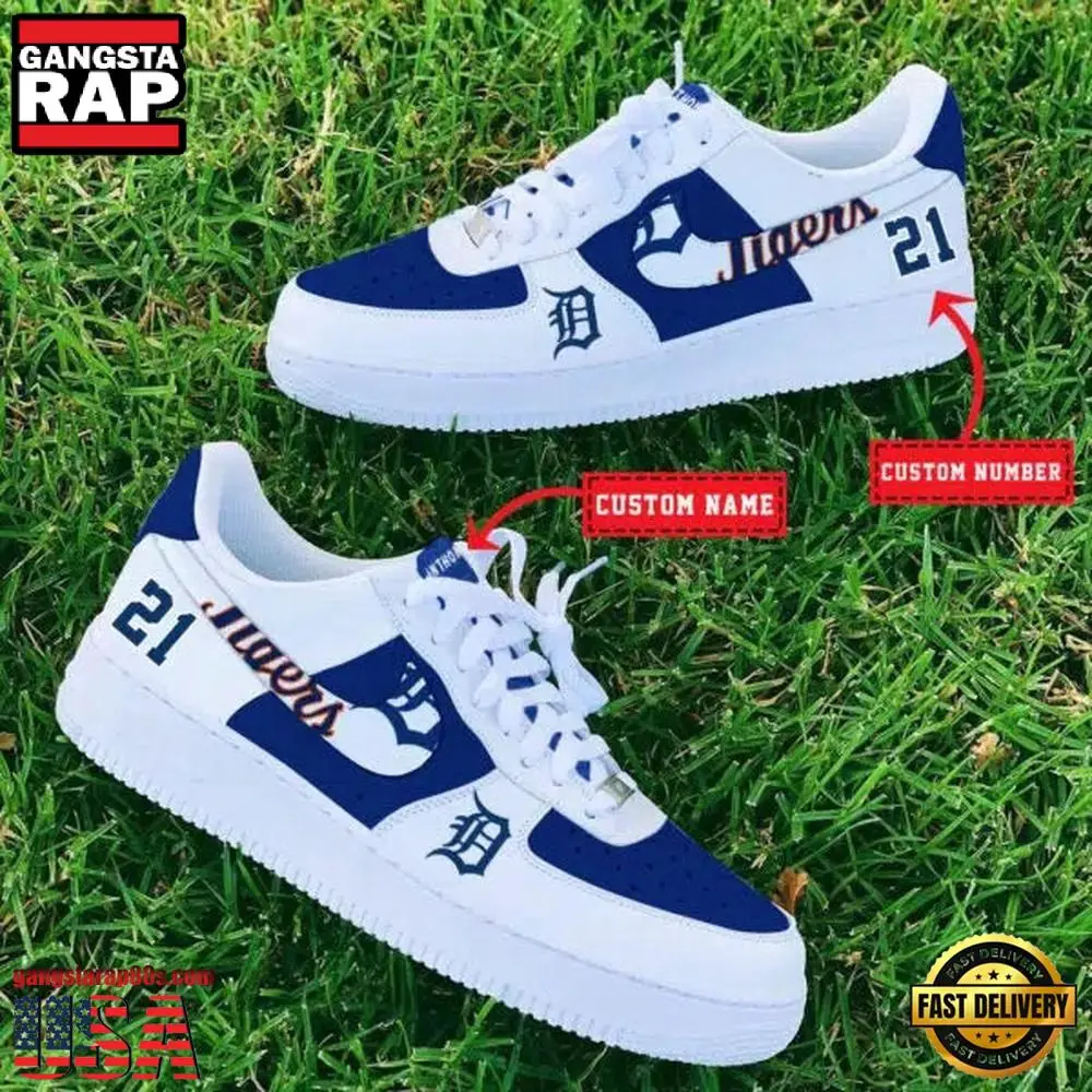 MLB Detroit Tigers Custom Name Number New Design Air Force 1 Shoes Sneaker MLB Detroit Tigers Custom Name Number New Design Air Force 1 Shoes Sneaker - Image 1