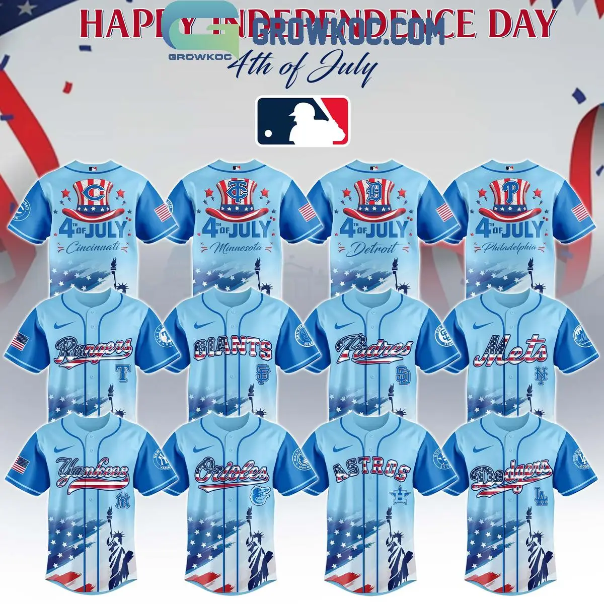 MLB Happy Independence Day 4th Of July Baseball Jersey MLB Happy Independence Day 4th Of July Baseball Jersey - Image 1