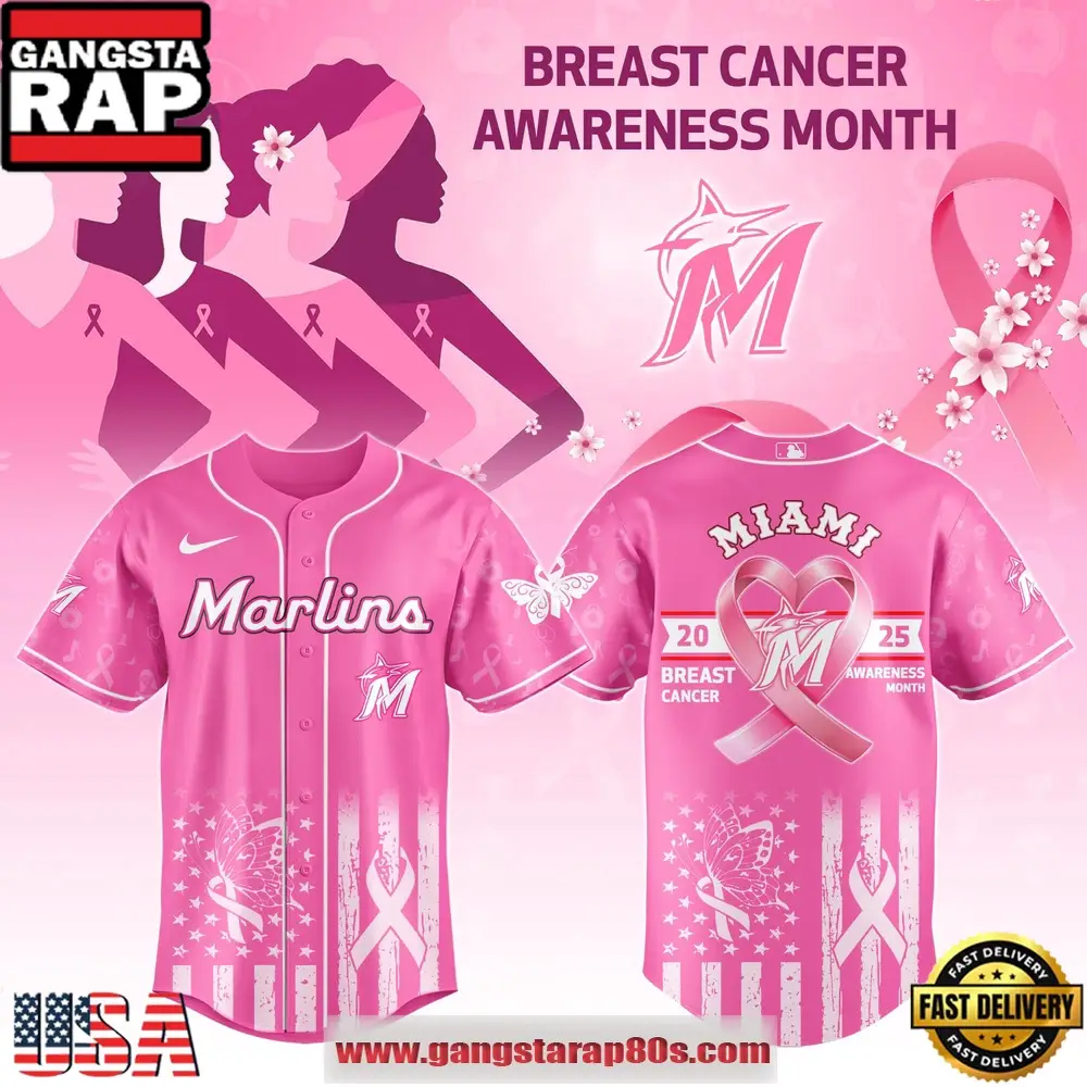 MLB Miami Marlins X Breast Cancer Awareness Month Special Edition Baseball Jersey MLB Miami Marlins X Breast Cancer Awareness Month Special Edition Baseball Jersey - Image 1