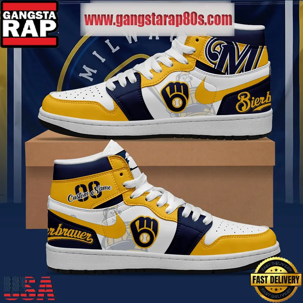 MLB Milwaukee Brewers Unique Design Custom Name Air Jordan 1 Shoes Running Sneakers MLB Milwaukee Brewers Unique Design Custom Name Air Jordan 1 Shoes Running Sneakers - Image 1