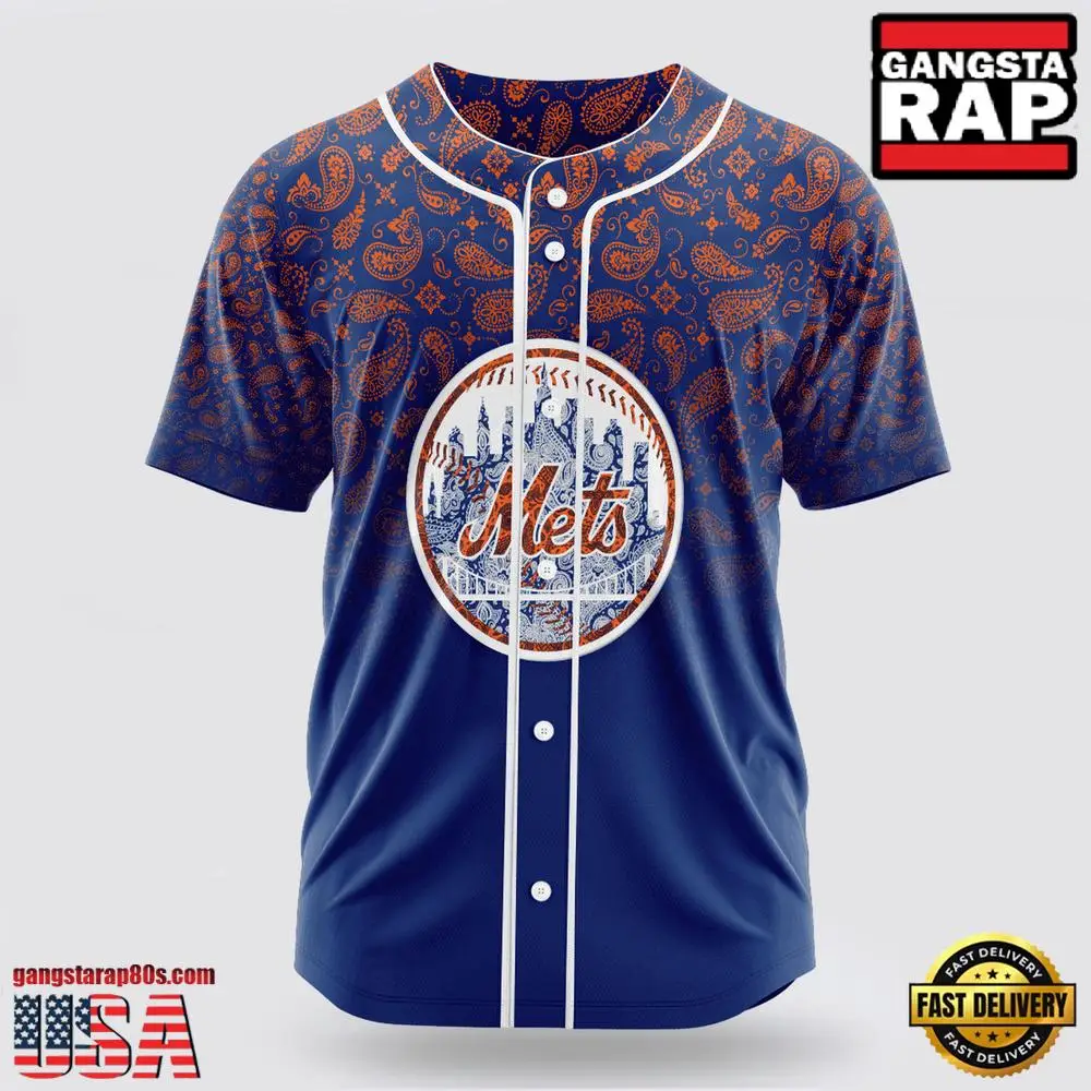 MLB New York Mets Paisley Pattern Baseball Jersey
