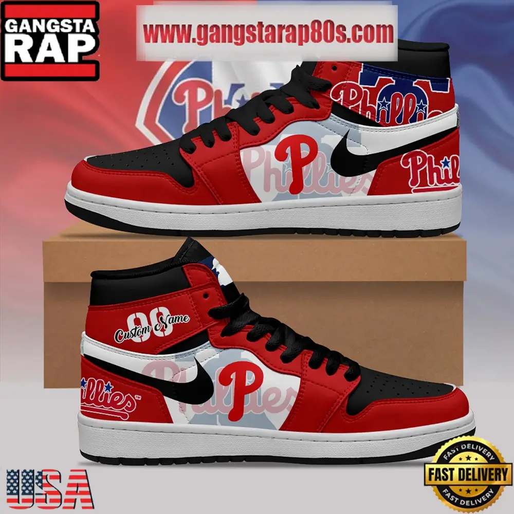MLB Philadelphia Phillies Unique Design Custom Name Air Jordan 1 Shoes Running Sneakers MLB Philadelphia Phillies Unique Design Custom Name Air Jordan 1 Shoes Running Sneakers - Image 1