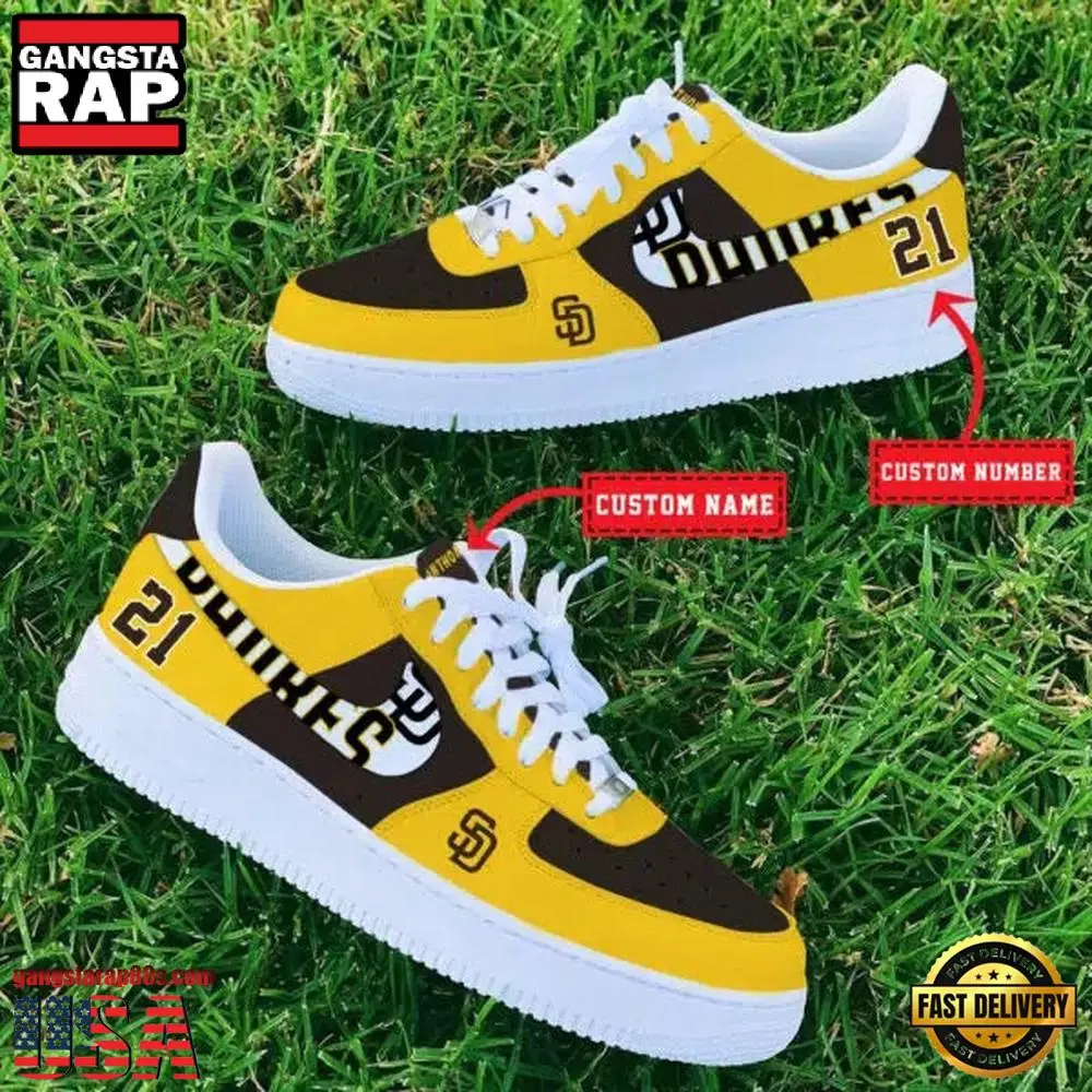 MLB San Diego Padres Custom Name Number New Design Air Force 1 Shoes Sneaker