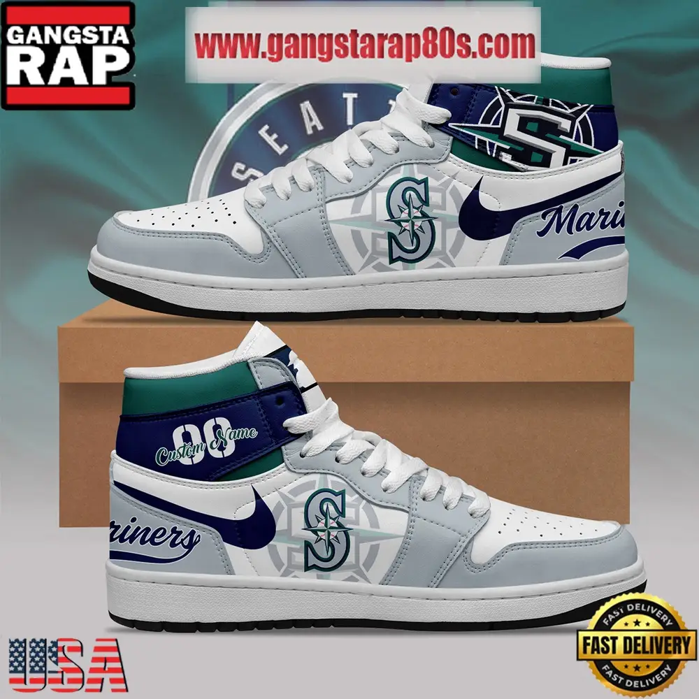 MLB Seattle Mariners Unique Design Custom Name Air Jordan 1 Shoes Running Sneakers MLB Seattle Mariners Unique Design Custom Name Air Jordan 1 Shoes Running Sneakers - Image 1