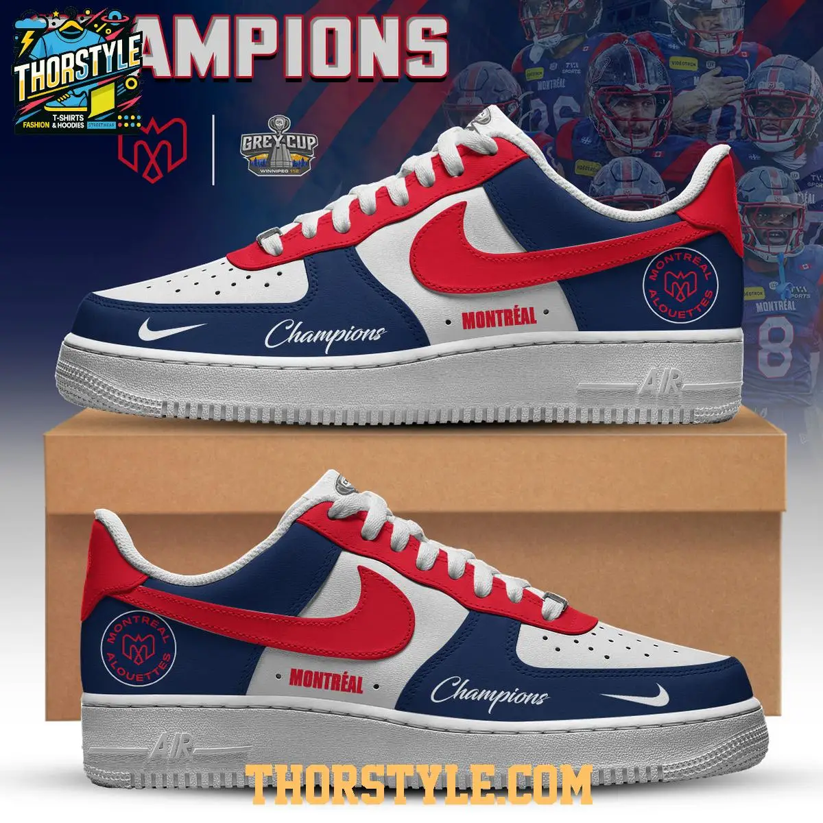 Montreal Alouettes 112th Grey Cup Champions 2025 Air Force 1 Shoes