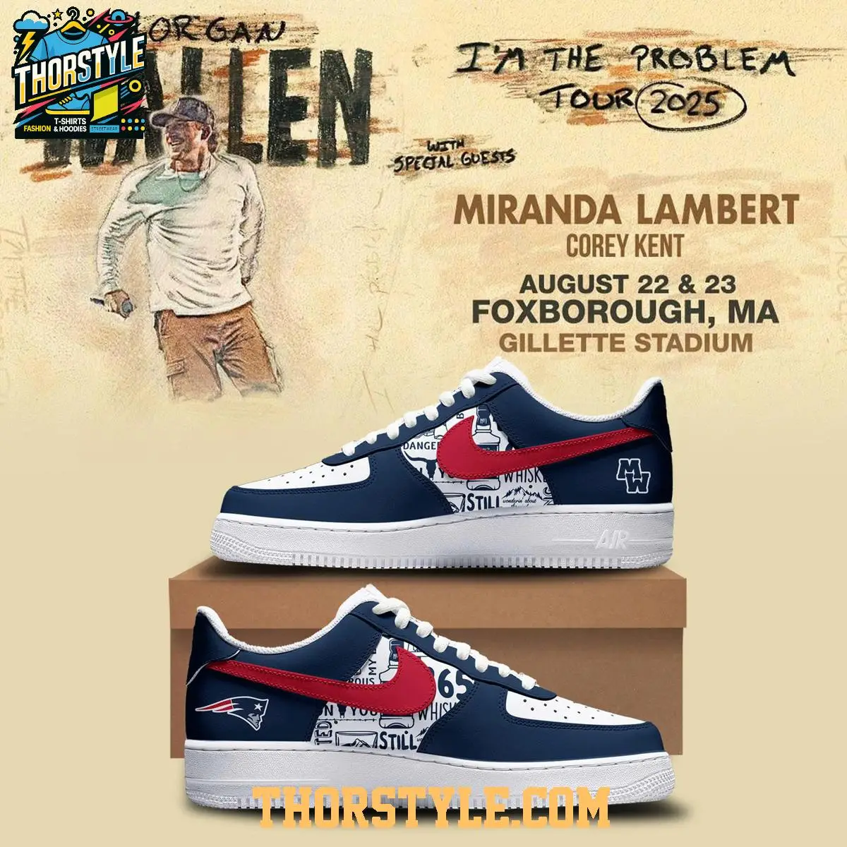 Morgan Wallen New England Patriots The Tour Memories 2025 Air Force 1 Shoes
