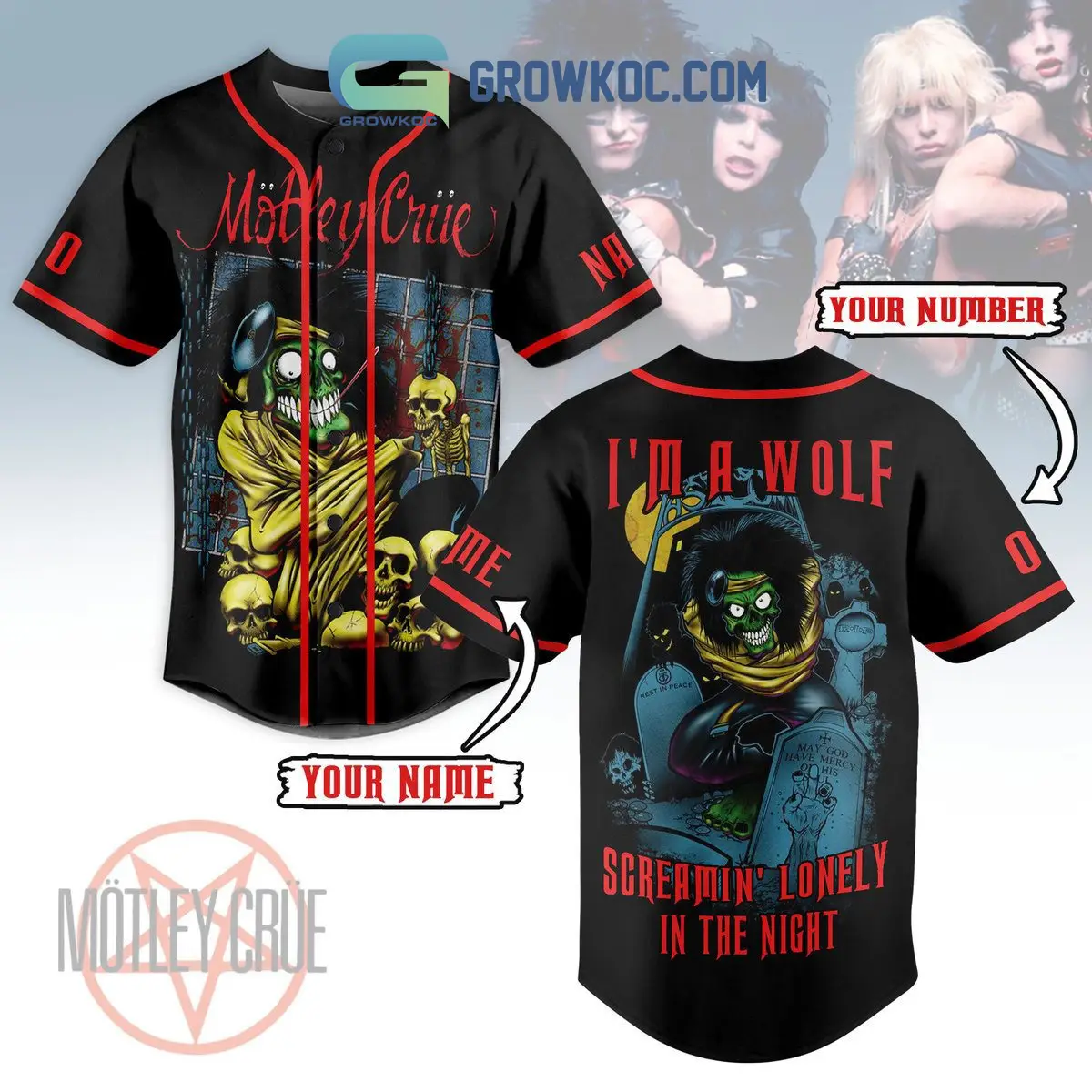 Motley Crue I'm A Wolf Screamin' Lonely In The Night Personalized Baseball Jersey